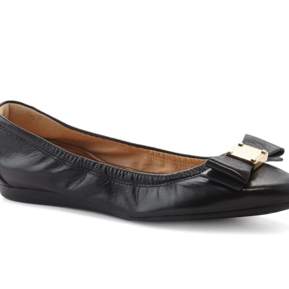💘Cole Haan Ballet Flats Black Gold Bow 7.5👌🏻 - Picture 1 of 7